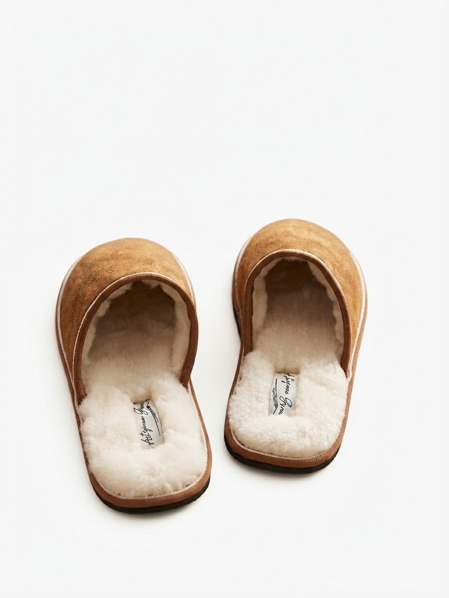 CAMEL BROWN SHEEPSKIN MULE SLIPPERS